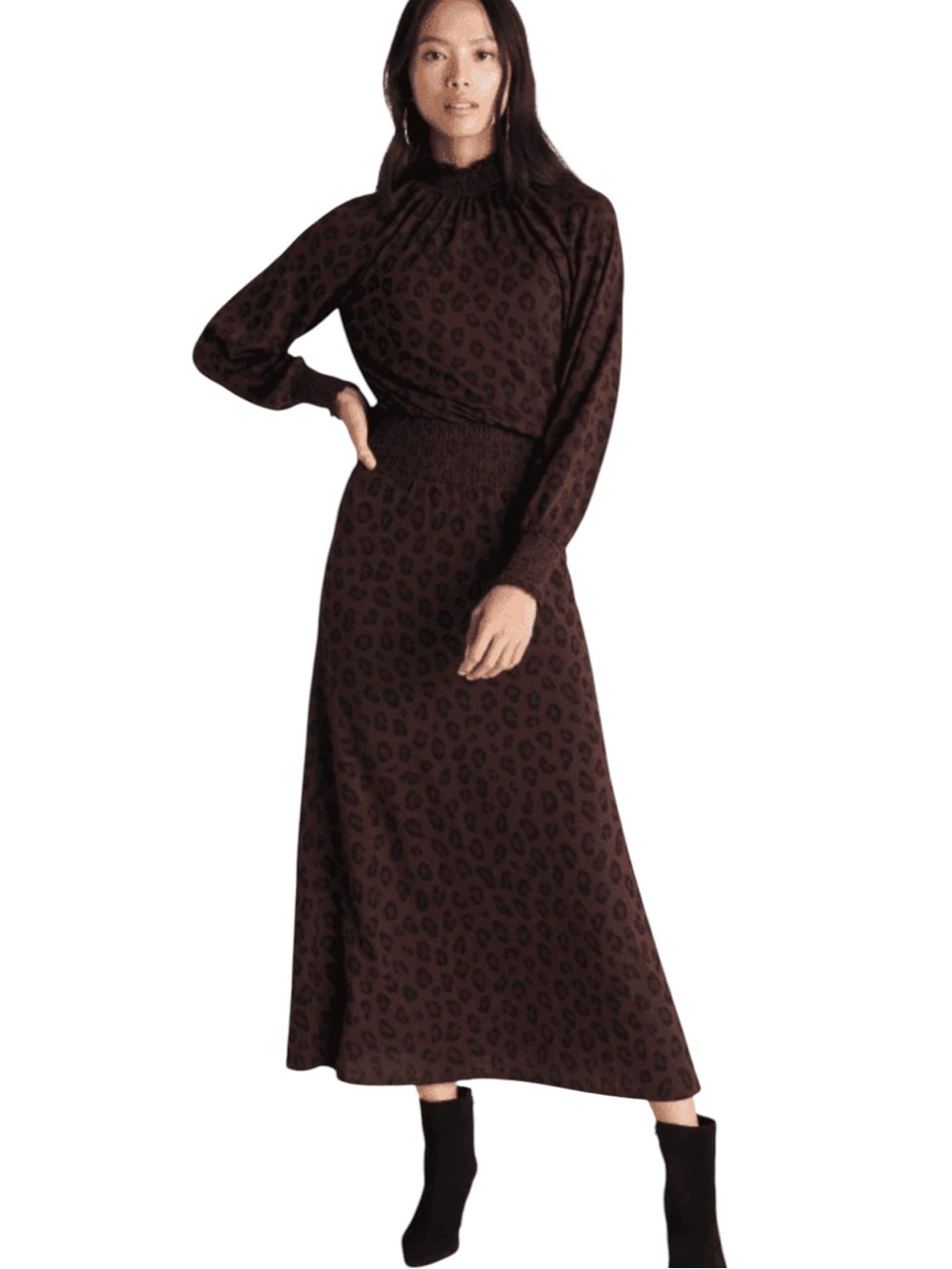 Ann Taylor Dark Brown Leopard Knit Maxi Dress Size Medium